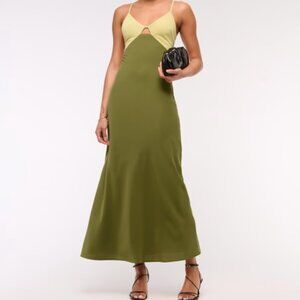 NWT The A&F Julia Slip Cutout Maxi Dress Moss Green